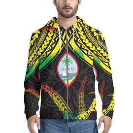 西太平洋关岛加绒款男士拉链卫衣图片印花休闲亚马逊跨境新品