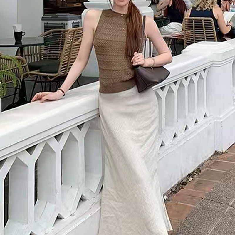 "Love Summer Diary" Wool Blend Heavy-Duty Crochet Small Hollow-Out Design + Sequin Shimmer Summer Fashion Vest New Style