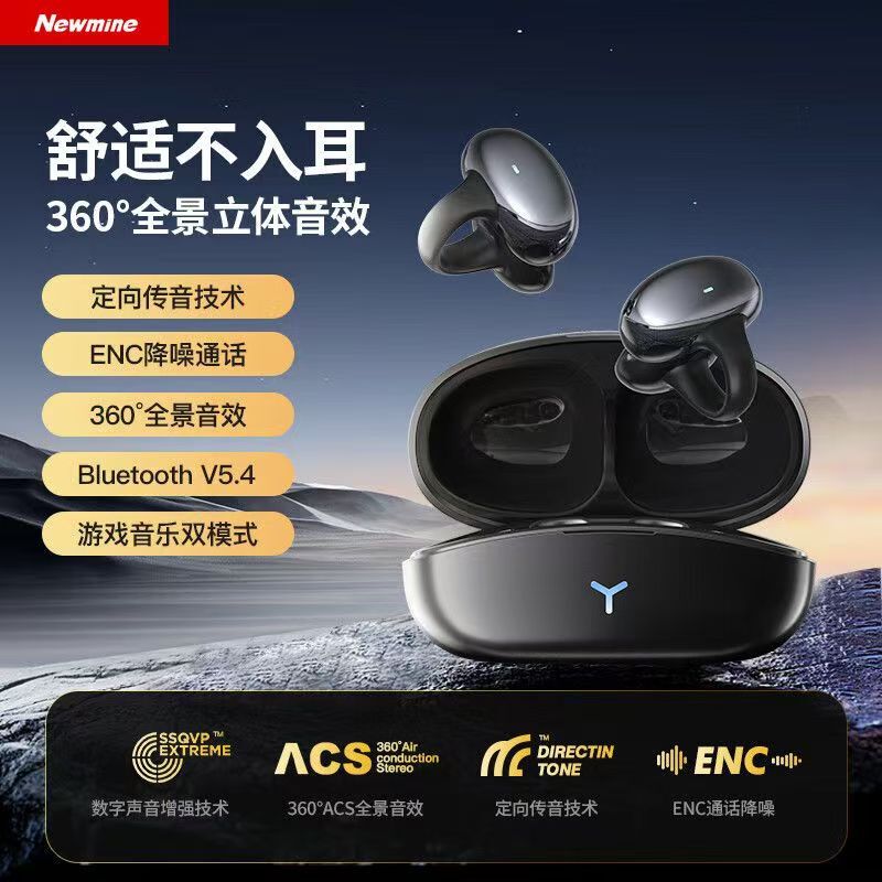 Newman Hm-20 Ear Clip Bluetooth Headphones, Air Conduction, Over-Ear Wireless Noise-Cancelling Open-Style Non-In-Ear Design