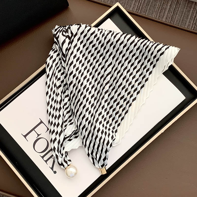 Hebilla de succión magnética collar de perlas bufanda de seda larga y estrecha bufanda de cuello femenino con camisa bufanda fina bufanda de seda plisada bufanda