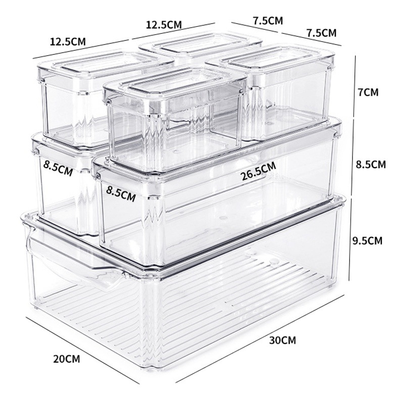 Juego de 7 recipientes de almacenamiento para refrigerador con tapa, recipientes transparentes para congelador, contenedor de almacenamiento para cocina, caja organizadora y clasificadora de alimentos