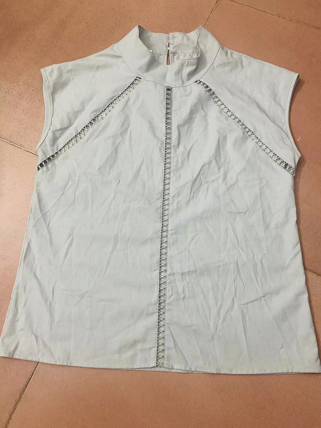 2022 Amazon europeo y americano nuevo deseo popular moda diseño hueco algodón y lino encaje manga corta Camisa de las mujeres
