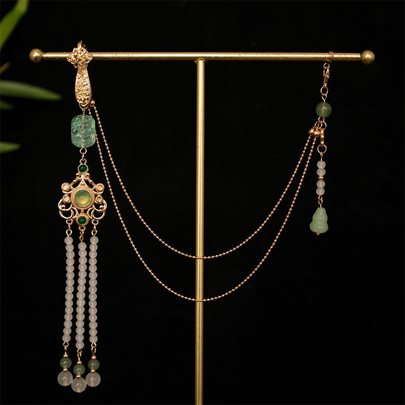 Chinese-Style Cheongsam with a Pressed Lapel, Tea Dress, Hanfu, Elegant Brooch Accessory, Long Tassel Pendant, Versatile Chinese Style