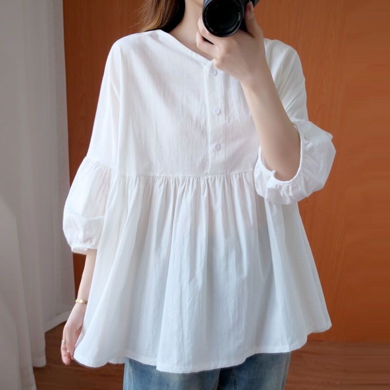 Thin Tops for Women Spring/Summer 2026 Plus Size Shirts Loose T-Shirts Three-Quarter Sleeves V-Neck Babydoll Shirts Maternity Summer Tops