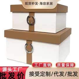 样板房间收纳盒整理箱衣帽间麻布皮质高档软装家居饰品展示盒摆件