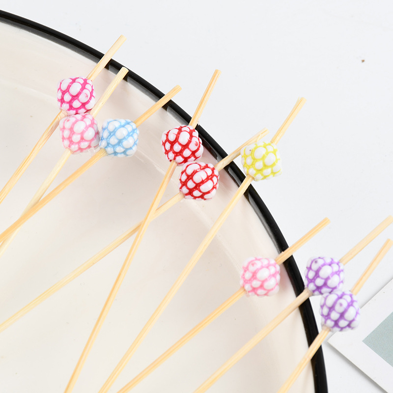 Palos de dientes largos palos de bambú cortos cóctel personalizado palos de fruta tiendas de té de leche desechables horquilla de fruta madera al por mayor