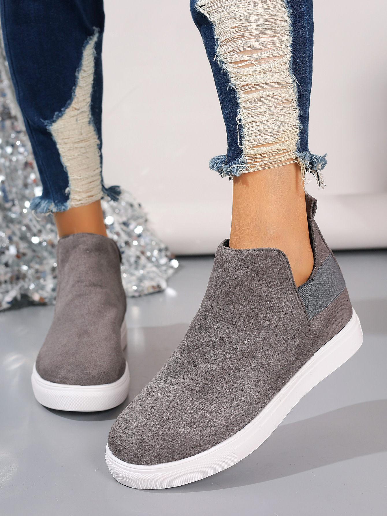 Large size women's shoes flat inside increase elastic casual sports shoes flat single shoes_voghion.com