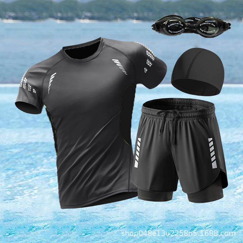 실크 그레이 반팔 + DK70 블랙 [수영고글,수영모]