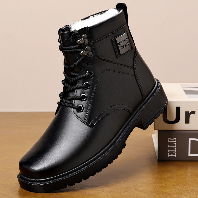 Men's Leather Martin Boots For Winter Warm Wool Lined Formal Shoes_voghion.com