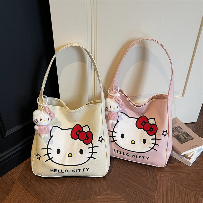 2026 Spring and Summer New Hot-Selling Large-Capacity Fresh Bucket Bag Korean Style Cute Girl Kt Cat Shoulder Bag for Commuting