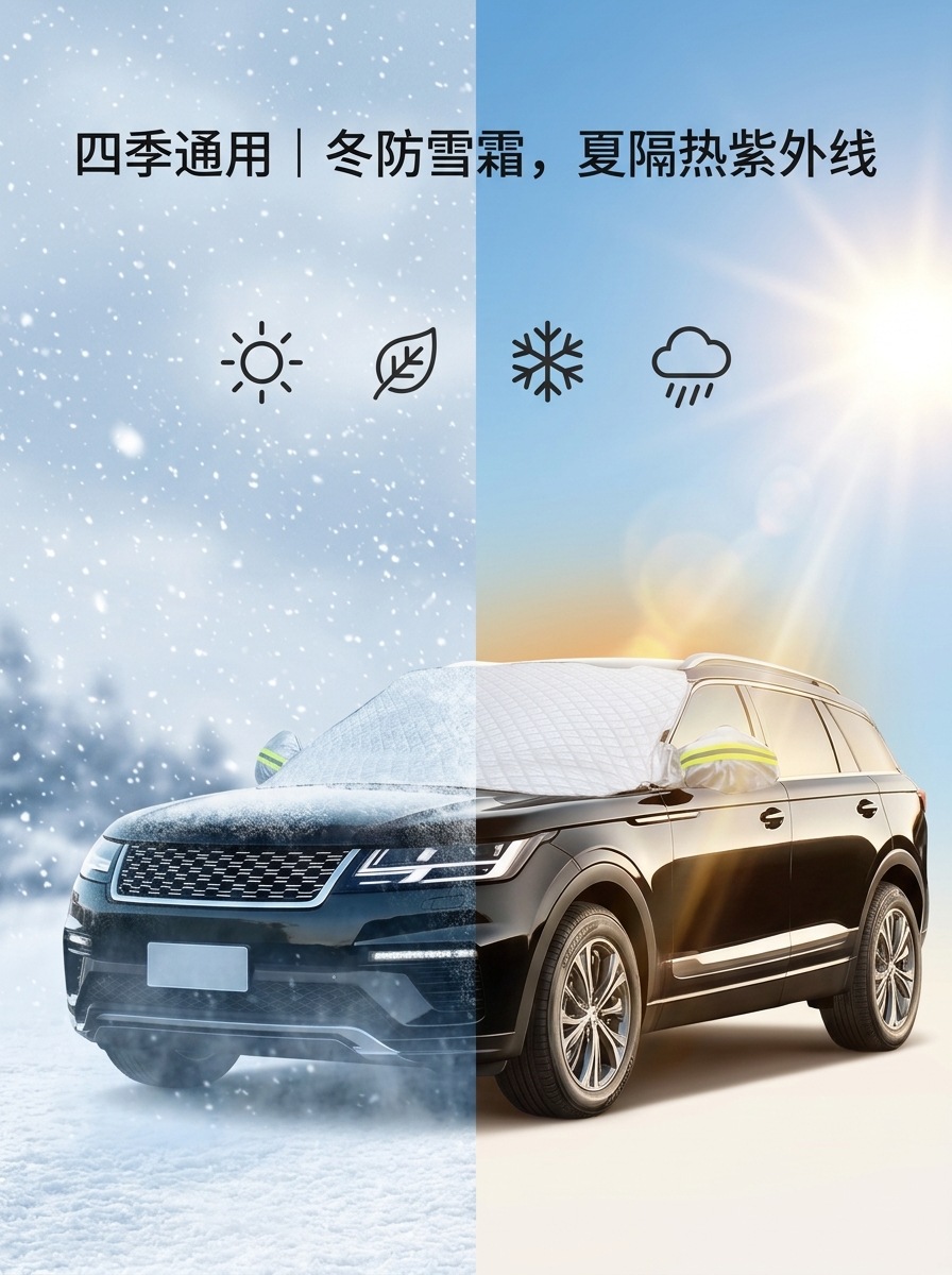 Car snow cover for front windshield, anti-freeze and anti-frost, thickened aluminum film, magnetic half-body car cover, sunshade