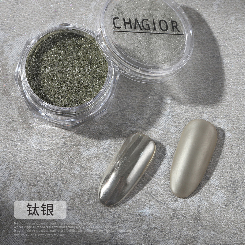 Uñas espejo mágico polvo champán Aurora Plata Metálico pintura brillo fuerte espejo fino Super Flash Shell 8 colores