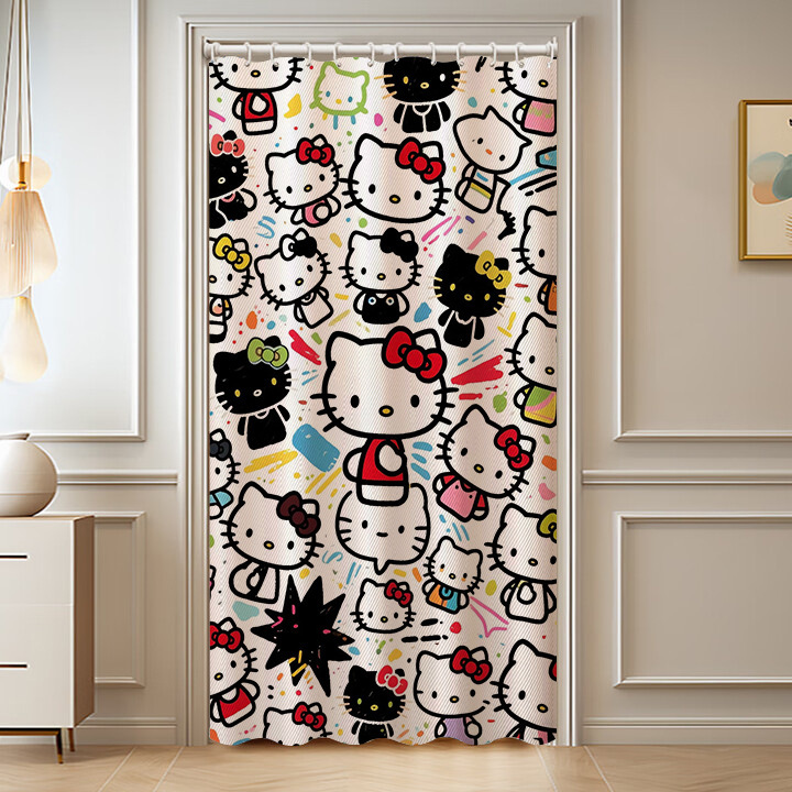 卡通可爱hello Kitty家用装饰厨房卧室洗手间挂门帘免打孔隔断帘|undefined