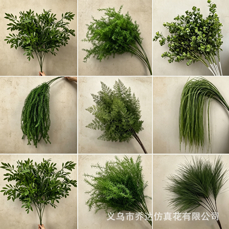 Green Wedding Artificial Flower Scene Arrangement, Artificial Greenery Landscaping, Forest-Style Dragon Whisker Grass Leaves, Asparagus Grass, Fake Flowers