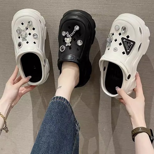 Women's Outdoor Wear Summer New DIY Fashionable Heeled Slip-on Slides with Thick Hole Sandals