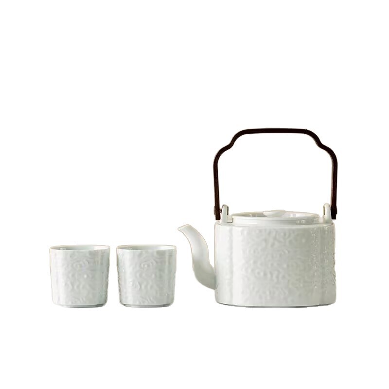 中式仿古浮雕祥云茶壶功夫茶具家用陶瓷泡茶壶复古提梁壶泡茶器单|undefined