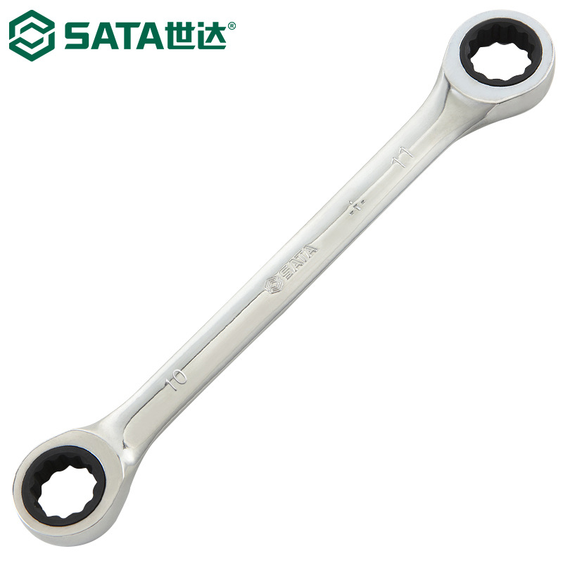 世达46202棘轮扳手双梅花扳手固定头快扳大扭力铬钒钢10x11MM