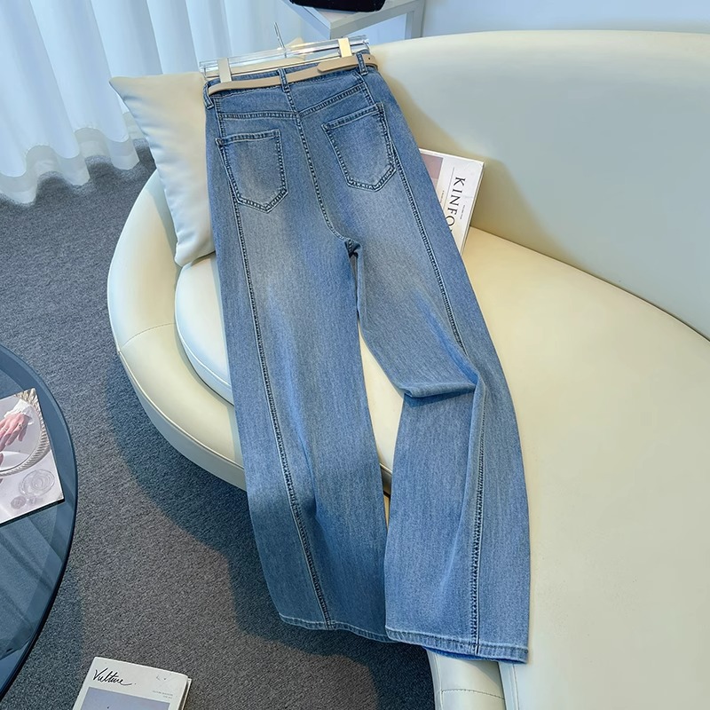 Women's High Waist Rhinestone Embellished Wide Leg Jeans Loose Fit Slimming Straight Leg Drape Autumn/Winter Fashion_ecoleips.com