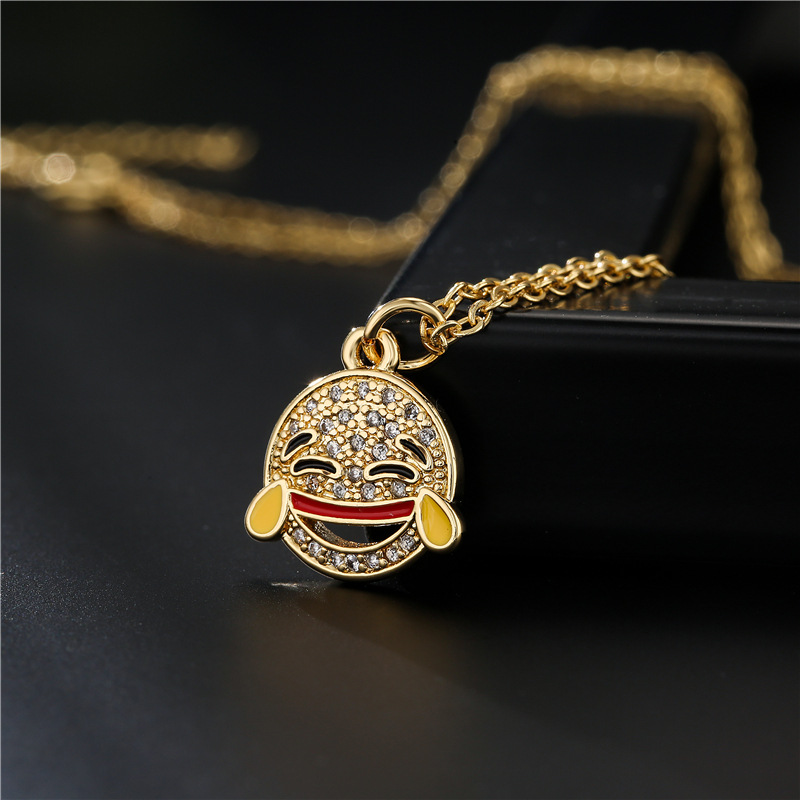 fashion 18K smiley emoji geometric copper inlaid zircon necklace wholesale nihaojewelry