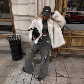 人造毛皮大衣翻领保暖女服装秋冬仿皮草外套2025獭兔毛皮草外套