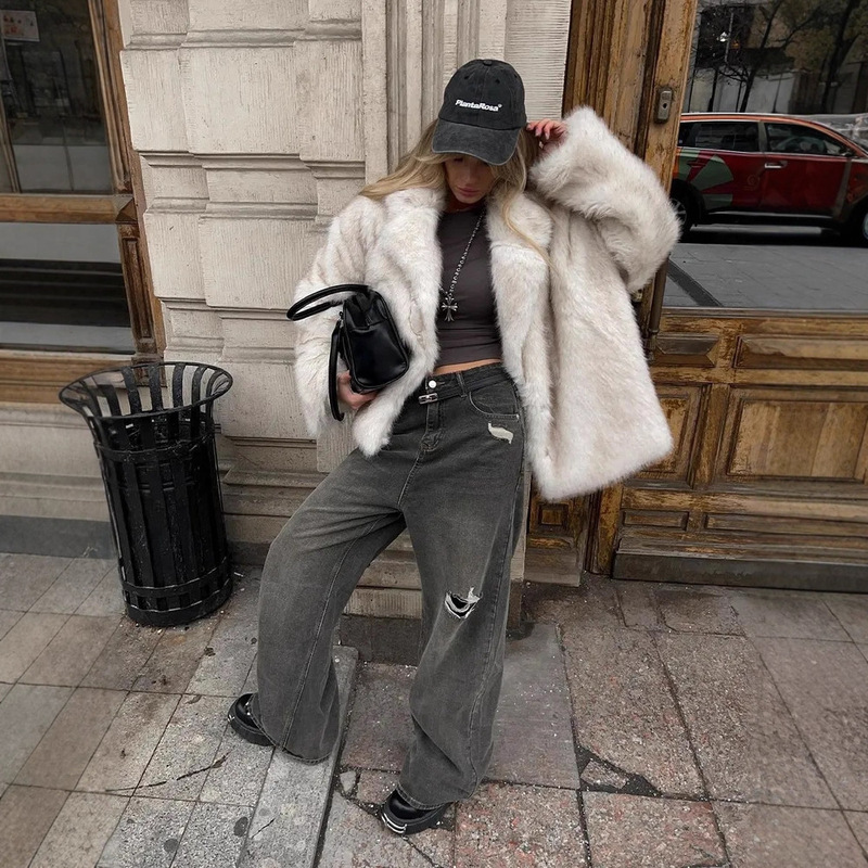 Faux Fur Coat with Lapel, Warm Women's Clothing, Autumn and Winter Imitation Fur Coat, 2025 Rex Rabbit Fur Coat