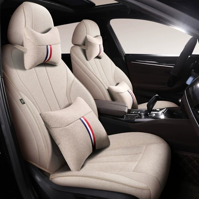 Modelə uyğun (Original) oturacaq örtükləri: Linen Car Seat Cushion for Volkswagen - warm-rice-deluxe-edition-five-seats-linen-fully-surrounded-by-front-and-rear-rows