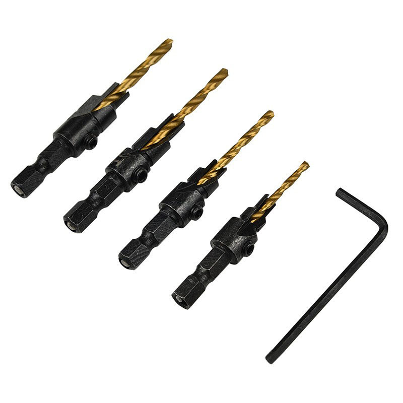 4PC锥孔倒角钻 六角扩孔钻 锥孔钻沉孔钻异形钻头木工开孔器