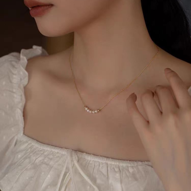 ほほえみ天然淡水真珠ネックレス女性小衆軽豪華14k包金鎖ins風ファッション百合首鎖|undefined