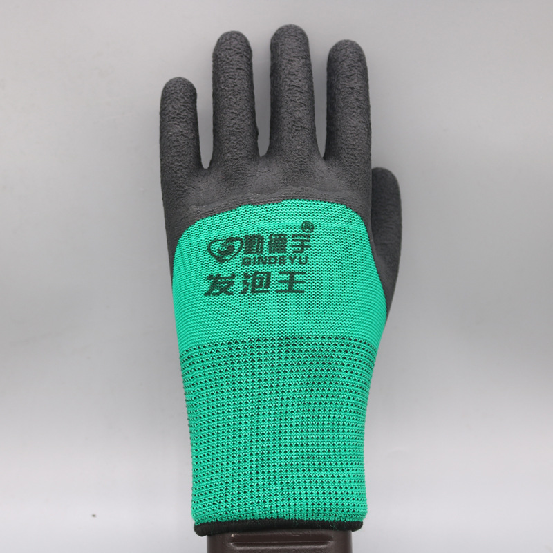 浸胶手套橡胶乳胶发泡防护手套 作业透气劳保十三针纱手套批发