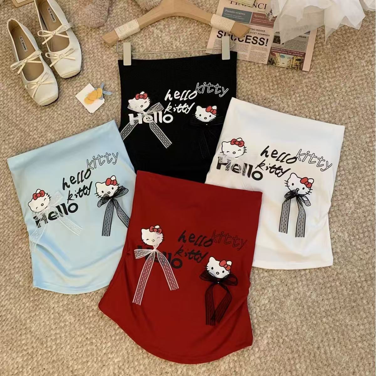 甜美少女可爱卡通印花一字围抹胸带胸垫修身显瘦百搭外穿打底上衣