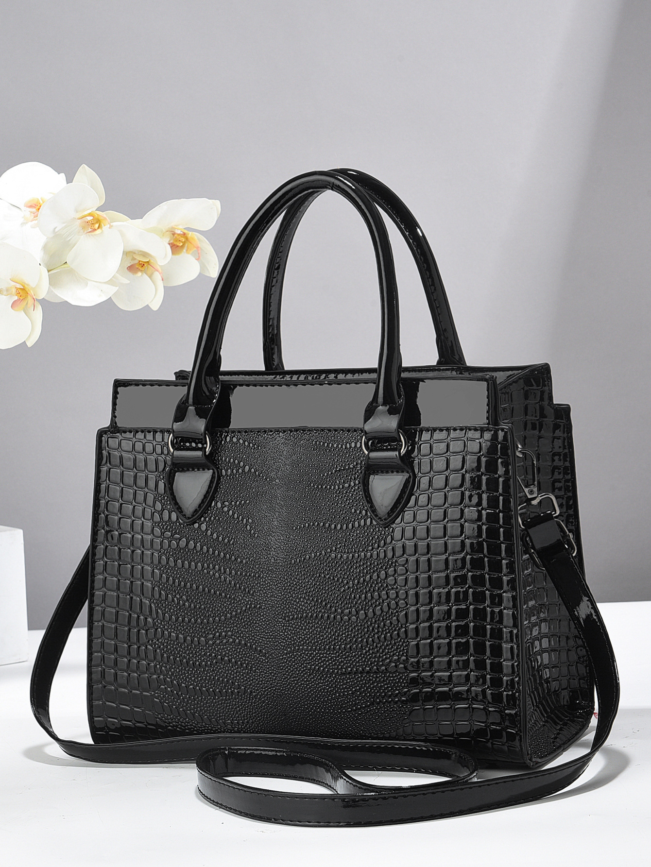 Women's Crocodile Pattern Handbag Three Piece Set Shoulder Bag_voghion.com
