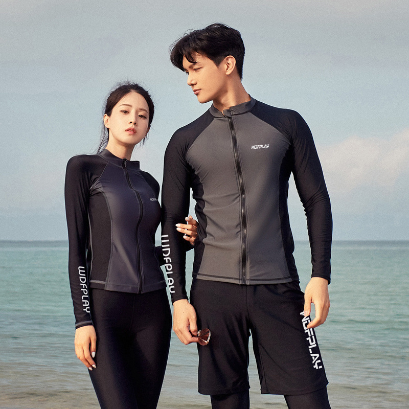 新しい水着カップルジッパー長袖ウェットスーツメンズサーフィン保守的な痩身ボクサー学生温泉水着送料無料|undefined