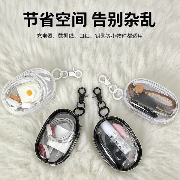 Transparent data cable storage bag for travel, digital charger cable organizer, protective, visible, multi-purpose, portable organizer bag
