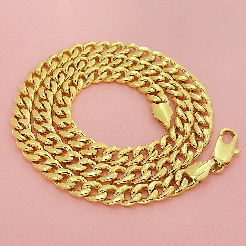 Collier cubain en cuivre plaqué or 10 mm 75 cm, plaqué sous vide, en vente transfrontalière._voghion.com