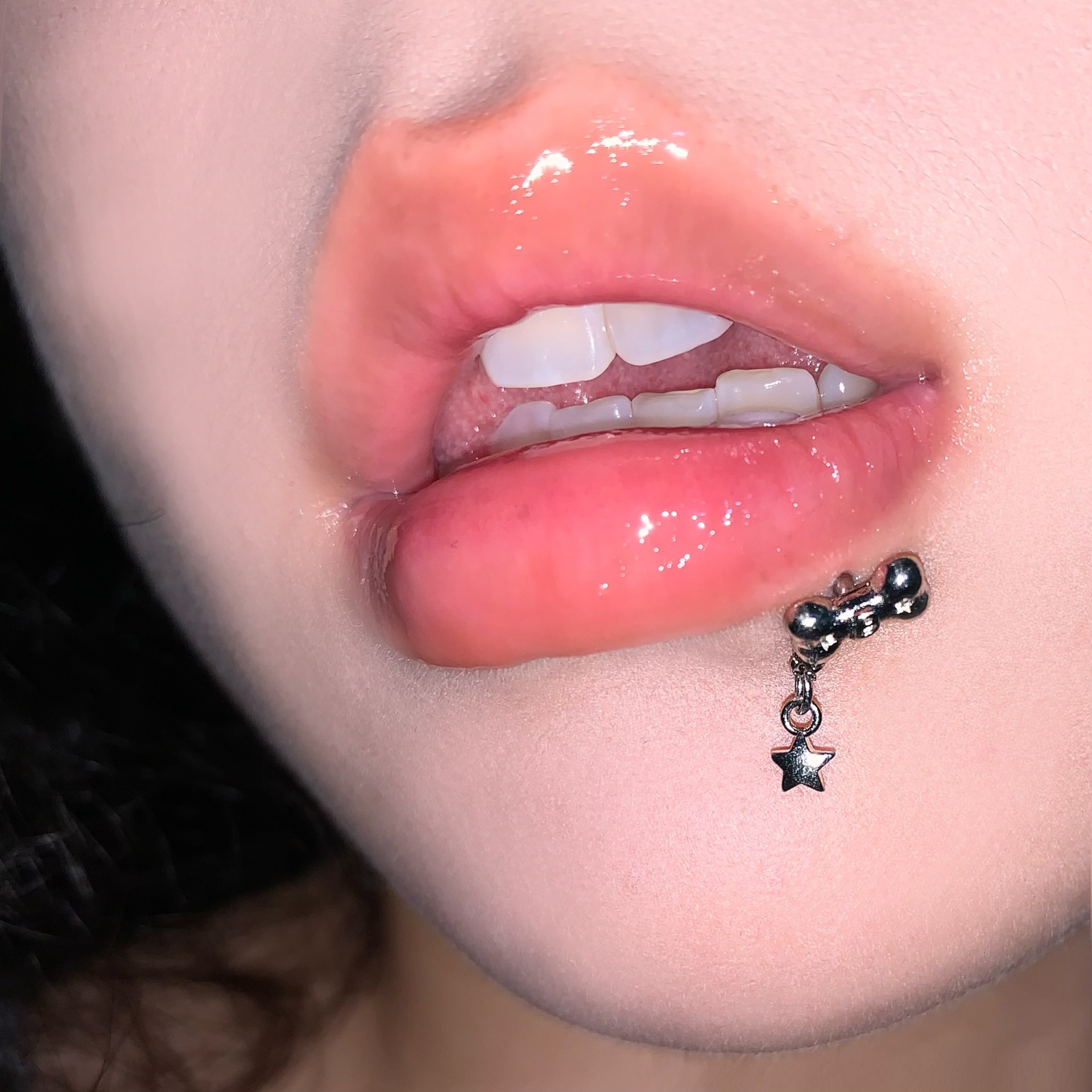 Labret piercing jewelry detail image