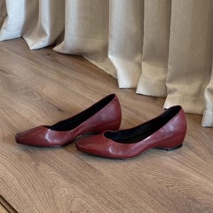 羊皮版~法式复古内增高真皮浅口单鞋女简约方头百搭通勤工作鞋女