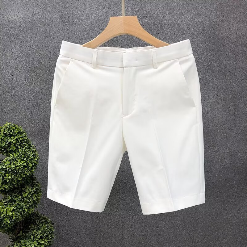 Summer Thin Men's Slim Casual Shorts Light Business White Mid-Length Straight Five-Point Shorts Trendy