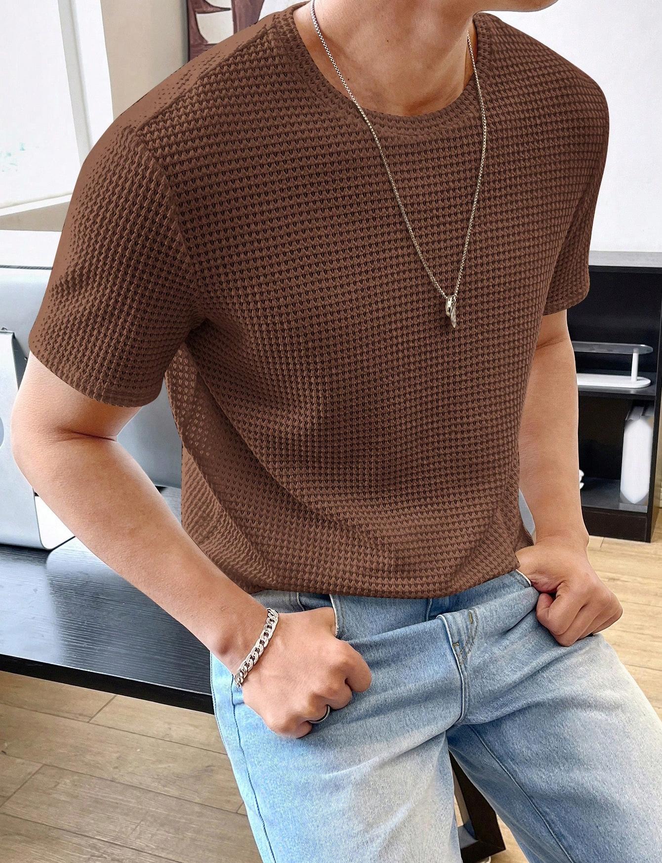 "Men's Loose Fit T-Shirt - Solid Color, Casual Style, Short Sleeve Summer Tee" - Picture 7 of 13