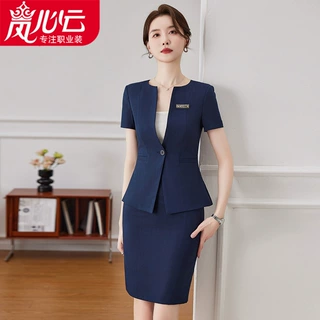 夏季珠宝店工作服气质修身美容院职业套裙酒店前台正装新款短6510