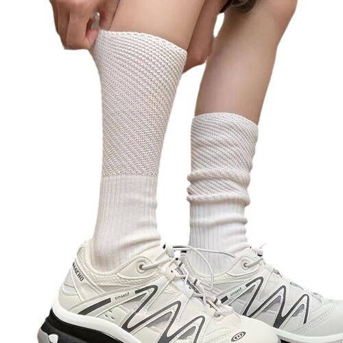 Japanese breathable stack socks, autumn Korean Dongdaemun, coarse knit, granular interwoven, women's gray mid-calf cotton socks