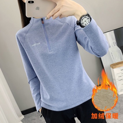 Wholesale Warm Fleece Clothing for Women, German Velvet Long-Sleeved T-Shirt with Stand Collar, Half-Zip Fleece Pullover, Sports Breathable Top