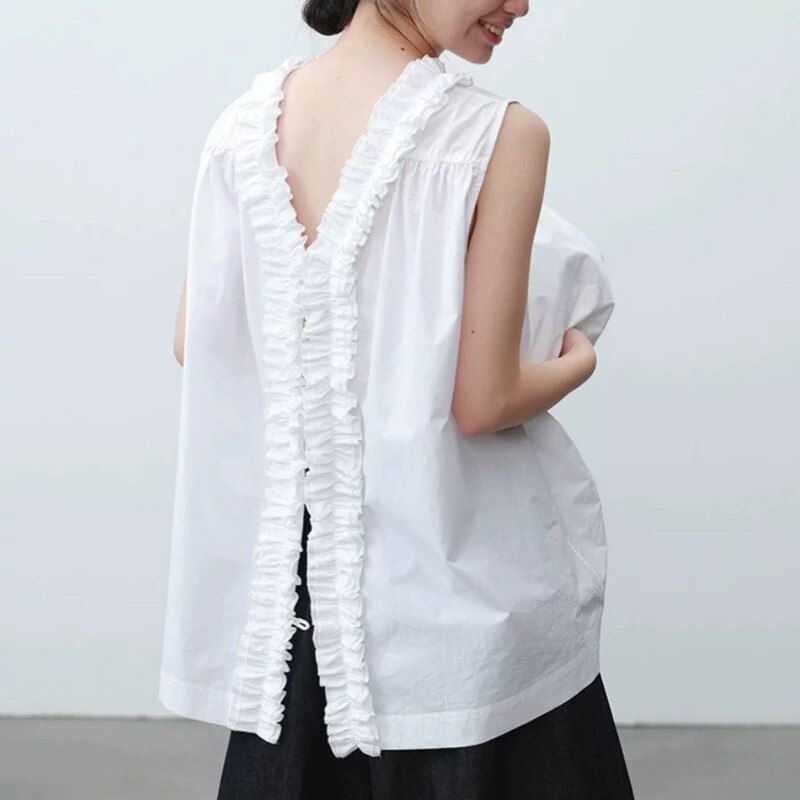 Petal Collar Sleeveless Shirt Double-sided Small Shirt Women's White French Commuter Top 41C032