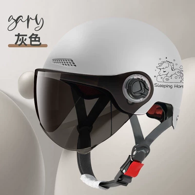 battery car half helmet Men's — Motosiklet kaskı (dəbilqə) - 3c-mirrorless-model-l019-1-pony-gray-rainproof-windproof-and-sunshade-glasses-brown