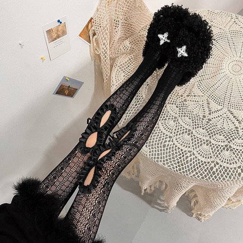 spring and summer new hot girl hollow satin lace ins internet celebrity style Korean version thin lace bottoming stockings for women