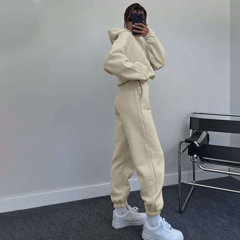 Autumn Winter Solid Color Hooded Long Sleeve Sweater Women Clothing Casual Trousers Suit 6 Autumn Winter Solid Color Hooded Long Sleeve Sweater Women Clothing Casual Trousers Suit