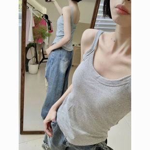 Women's Summer Outerwear with Breast Pads, Camisole with Breast Pads, Inner Layering, Hot Girl Sports Sleeveless Tops and Intimates