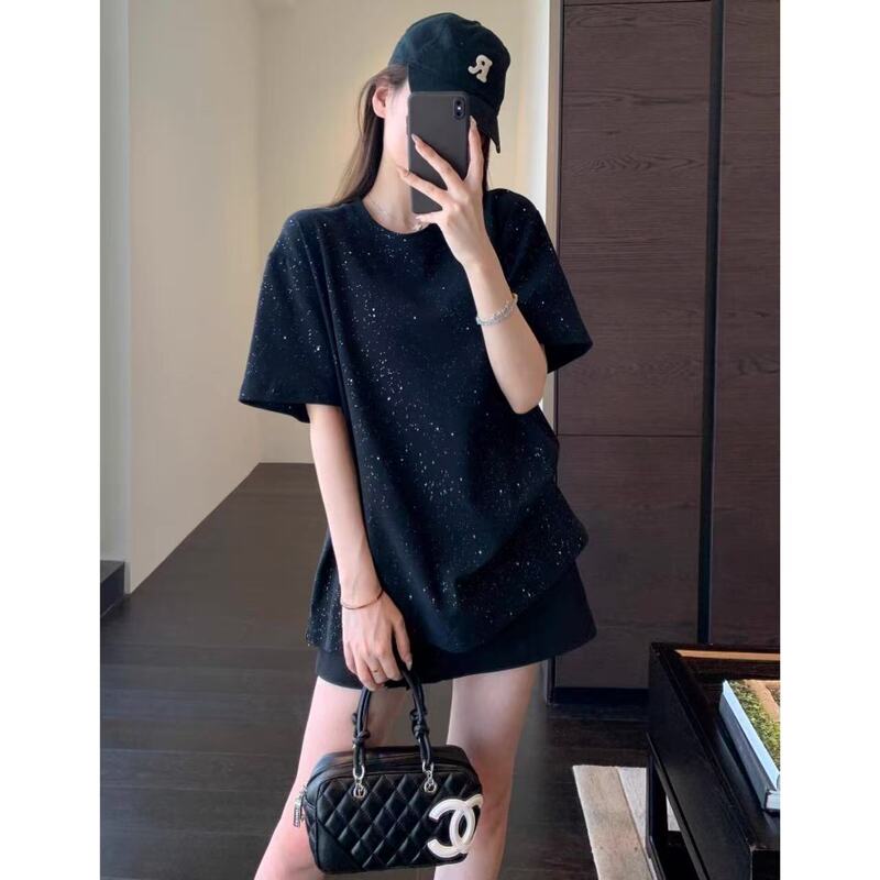 Visible high-end feeling bling dark shiny piece short sleeve loose slim T-shirt women's spring and summer new A0314S
