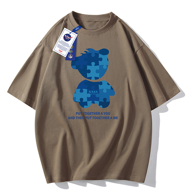 NASAGISS pesado nombre conjunto de los hombres de manga corta Camiseta de la pareja de las mujeres de la marca de moda de verano suelta media manga adolescentes