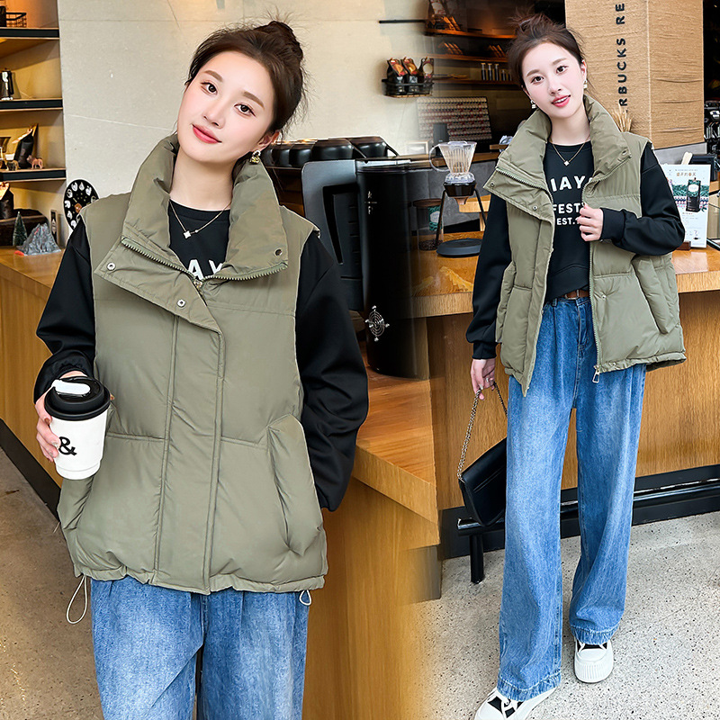 2024 otoño y invierno nuevo chaleco de algodón de plumón corto para mujeres collar grueso chaleco de hombro de camisa casual universal abrazadera image 4