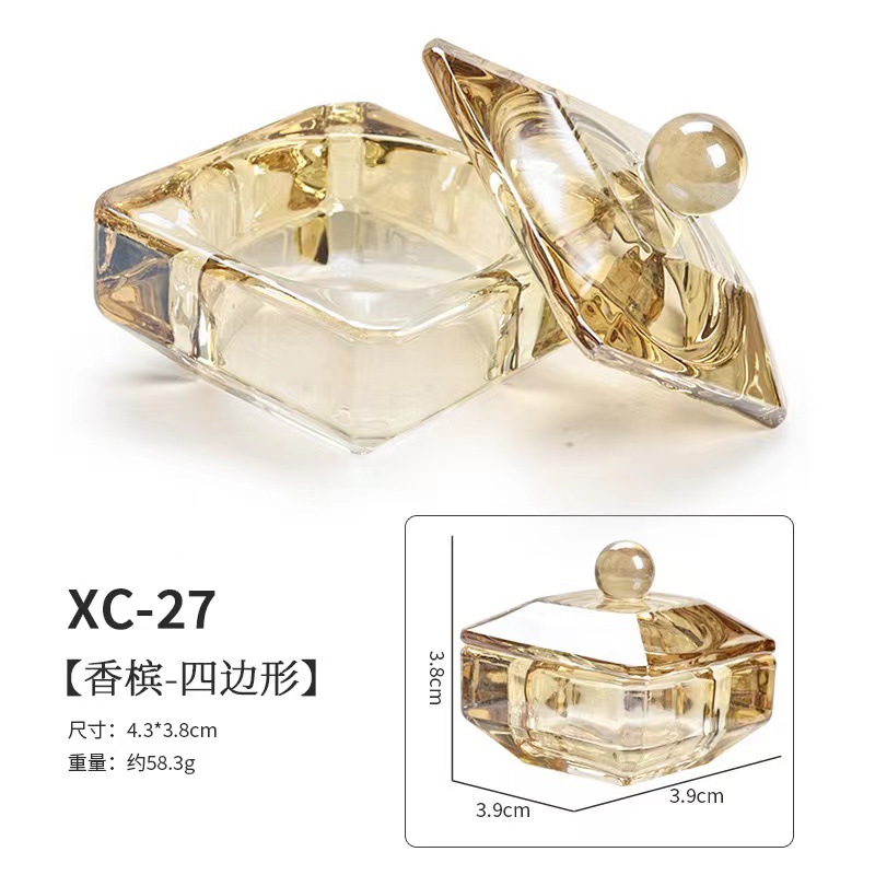 Uña ámbar champán cubierta de cinta de vidrio cristal taza de cristal líquido joyería de forma especial taza de lavado de lápiz especial para manicuras